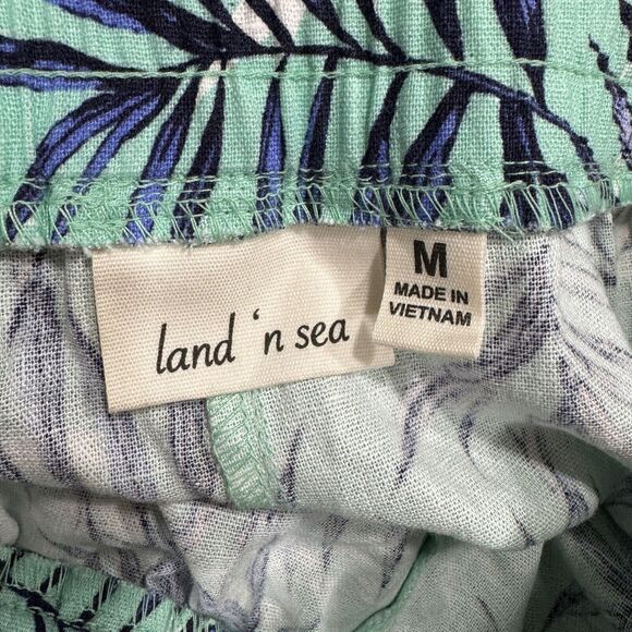 Tropical Crop‎ Pants Womens Size Medium Linen Blend Green Palm Land n Sea - Picture 9 of 9